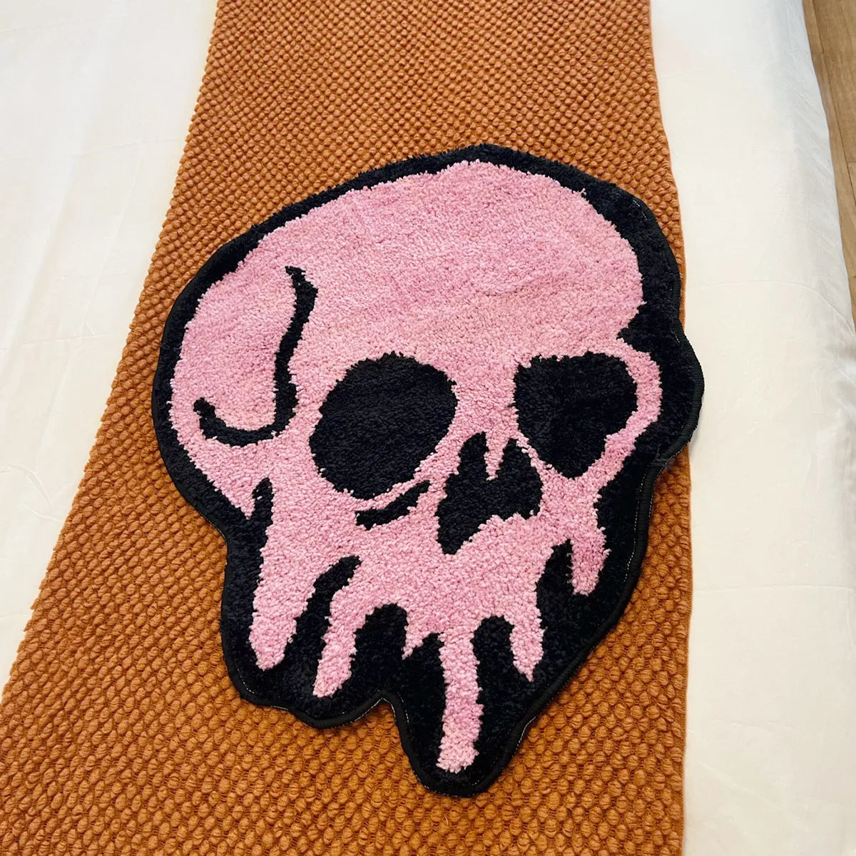 Skull Design Pink Tufted Rug | Soft Fluffy Cartoon Animal Mat for Bedroom Decor | Aesthetic Area Rug for Teens