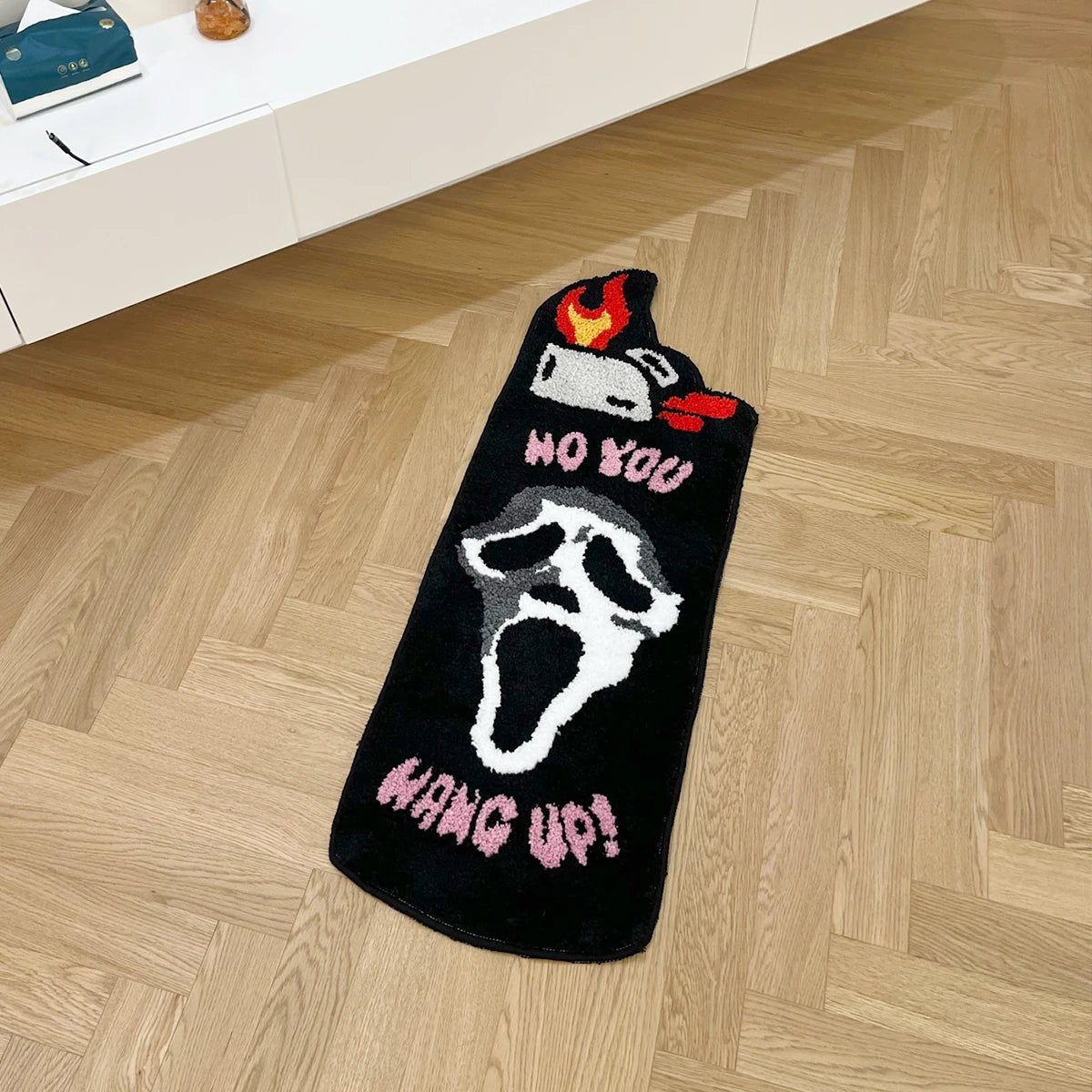 Black and White Tufted "Bic Lighter x Ghost Face Collab" Rug - TheRugGuy