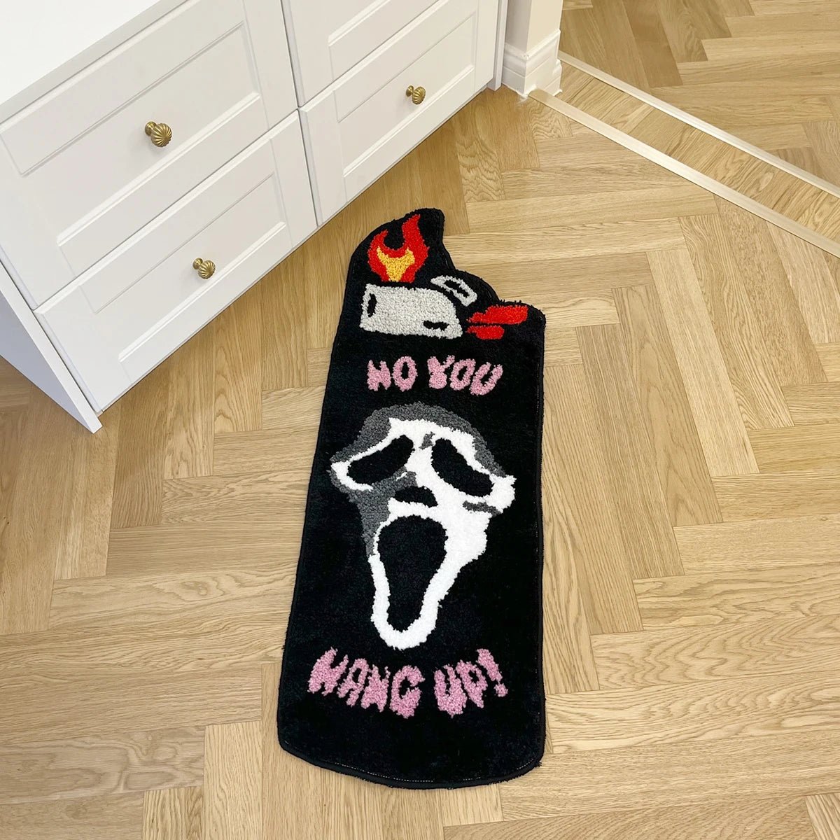Black and White Tufted "Bic Lighter x Ghost Face Collab" Rug - TheRugGuy