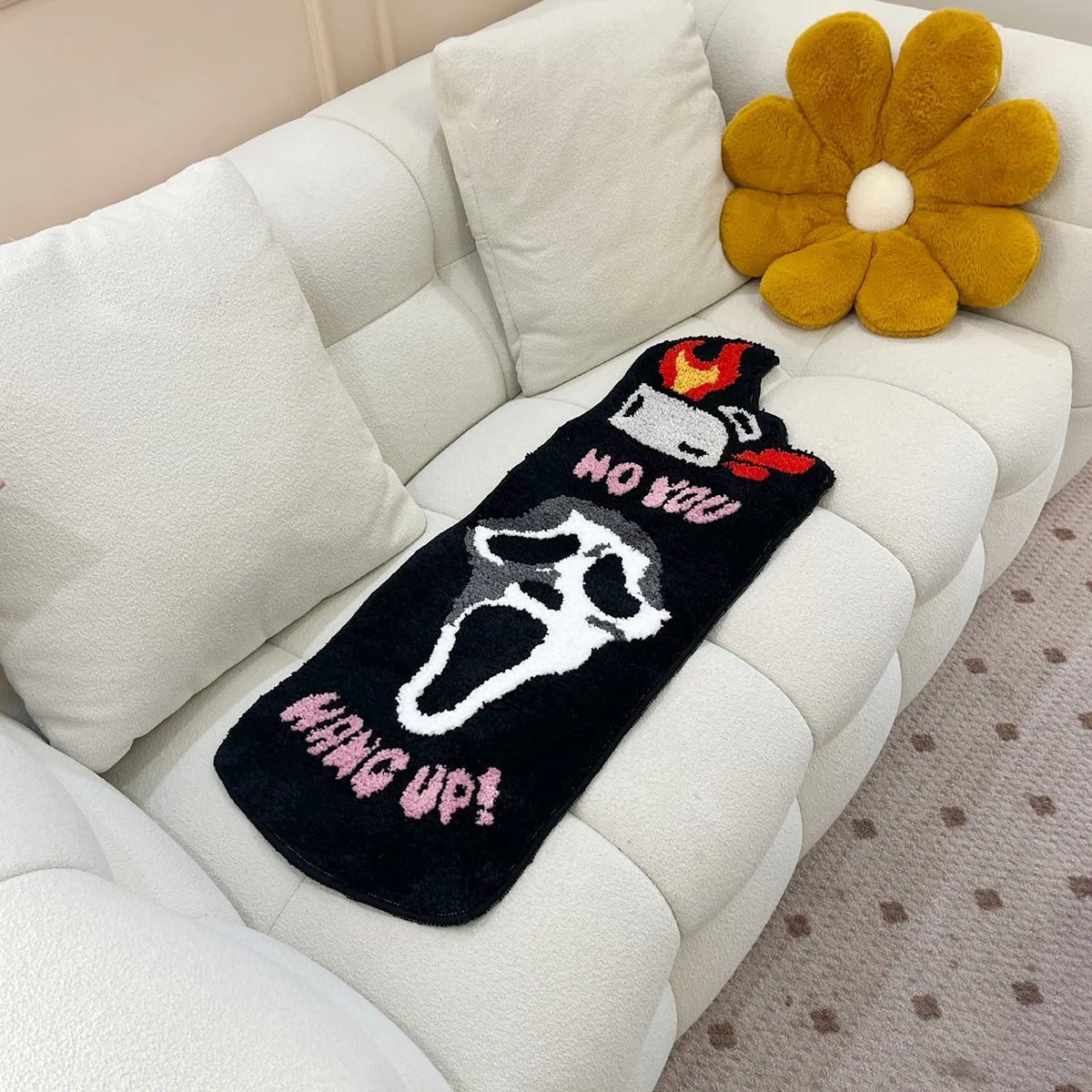 Black and White Tufted "Bic Lighter x Ghost Face Collab" Rug - TheRugGuy