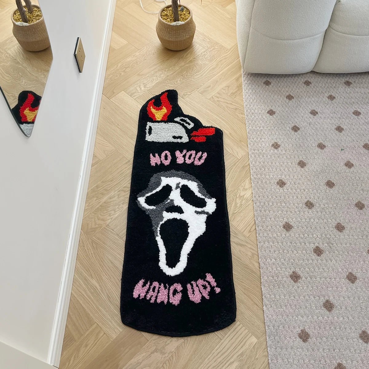 Black and White Tufted "Bic Lighter x Ghost Face Collab" Rug - TheRugGuy