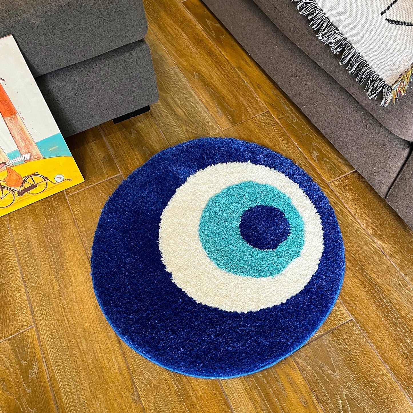 Blue and White Tufted "Nazar , Evil Eye" Rug - TheRugGuy