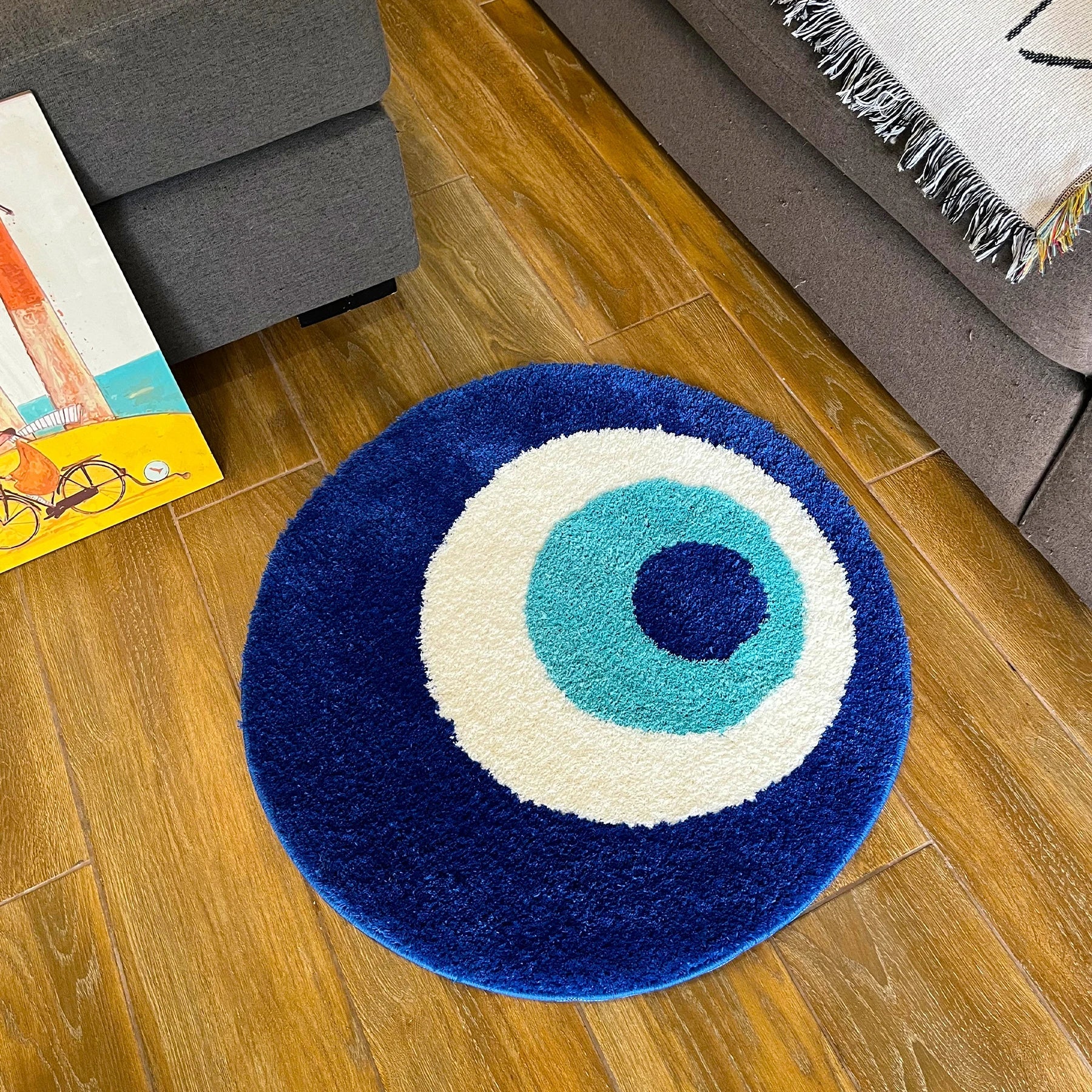 Blue and White Tufted "Nazar , Evil Eye" Rug - TheRugGuy