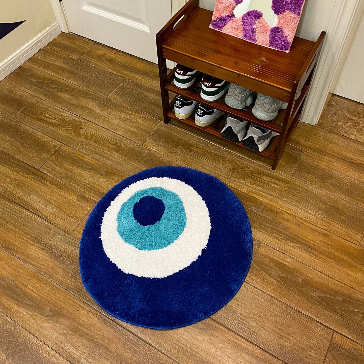 Blue and White Tufted "Nazar , Evil Eye" Rug - TheRugGuy