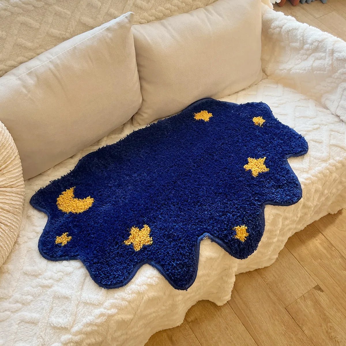 Blue and Yellow Tufted "Starry Night" Rug - TheRugGuy