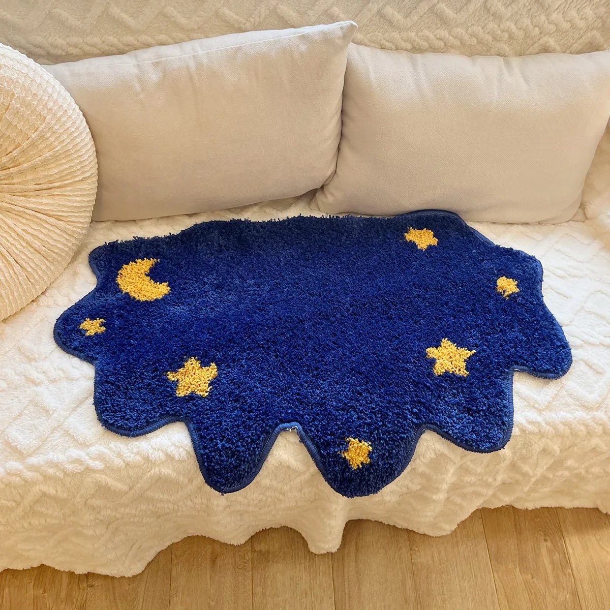 Blue and Yellow Tufted "Starry Night" Rug - TheRugGuy