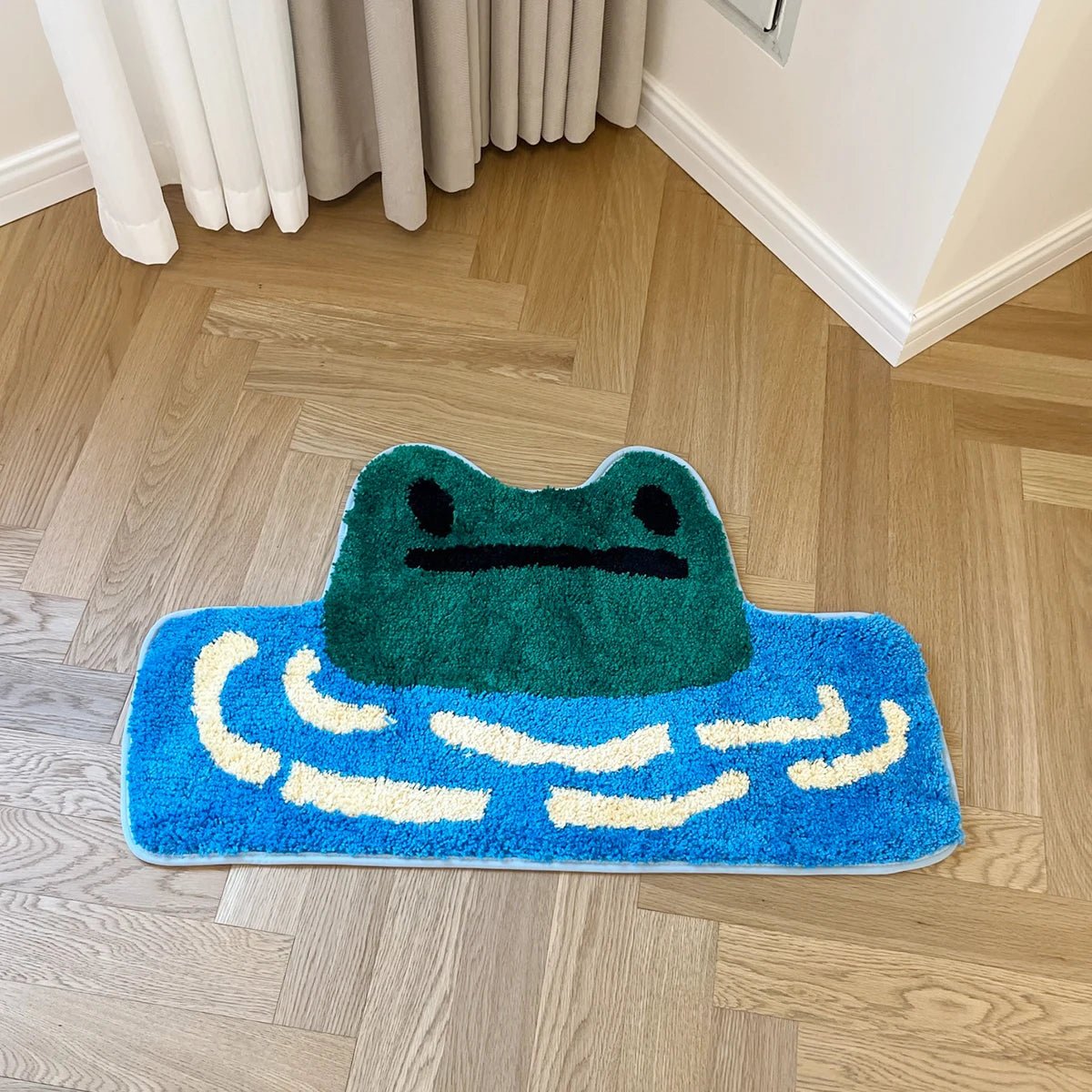 Green and Blue Tufted Cartoon Frog Rug - TheRugGuy