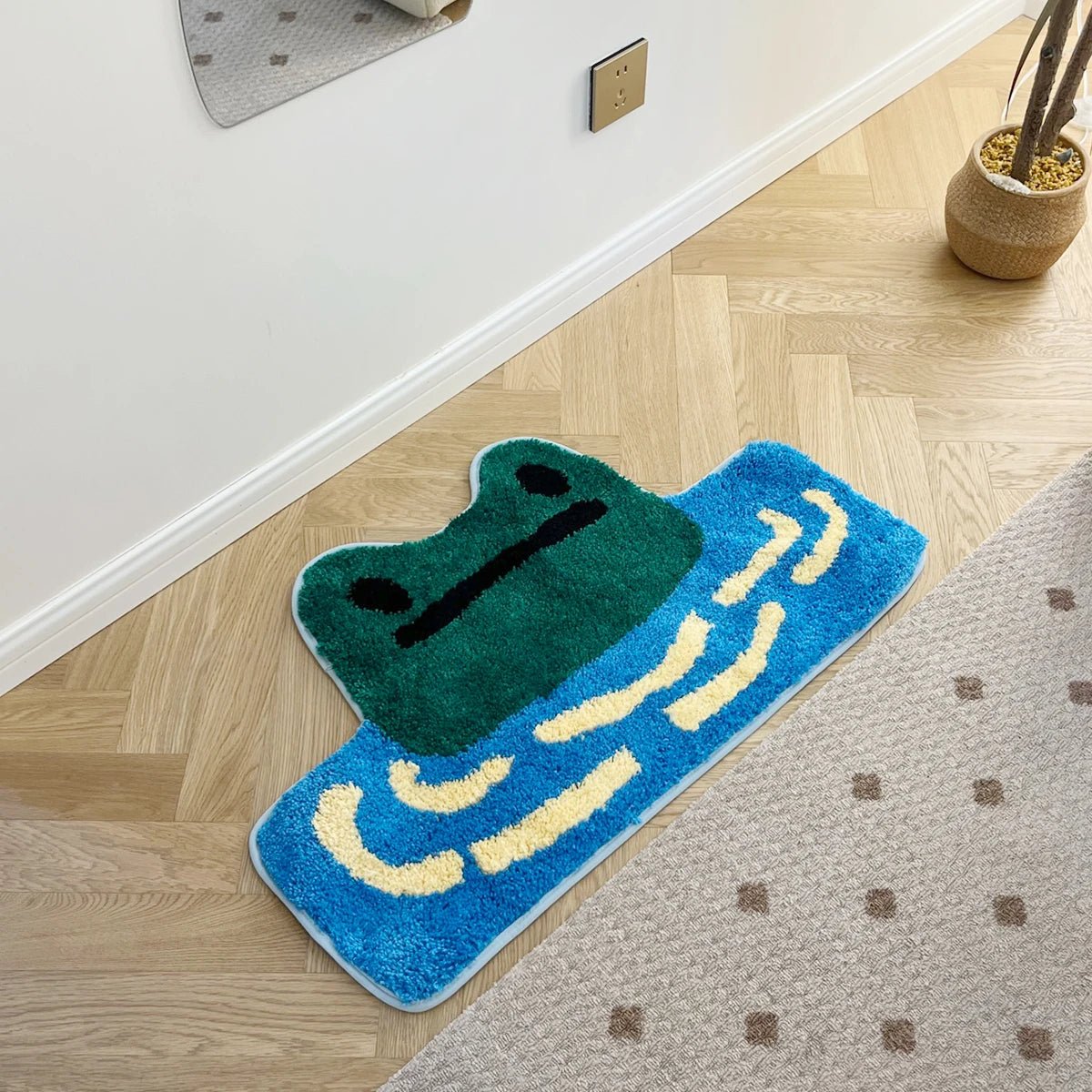 Green and Blue Tufted Cartoon Frog Rug - TheRugGuy