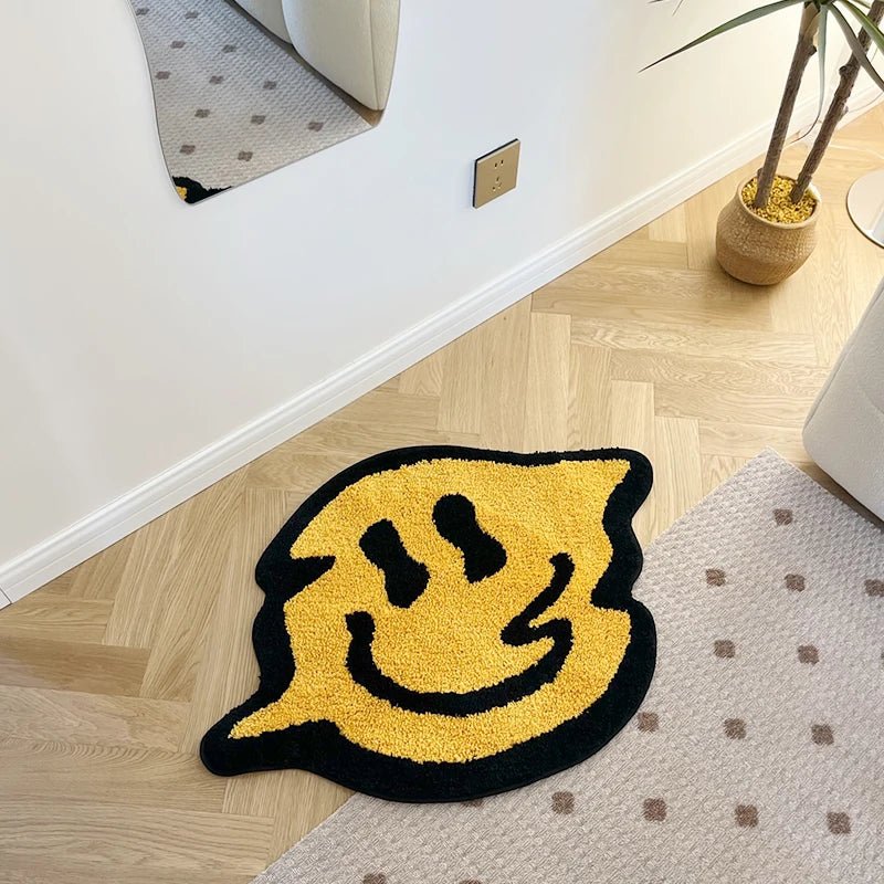 Handmade Yellow Trippy Smiling Tufting Rug - TheRugGuy