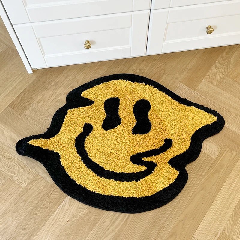 Handmade Yellow Trippy Smiling Tufting Rug - TheRugGuy
