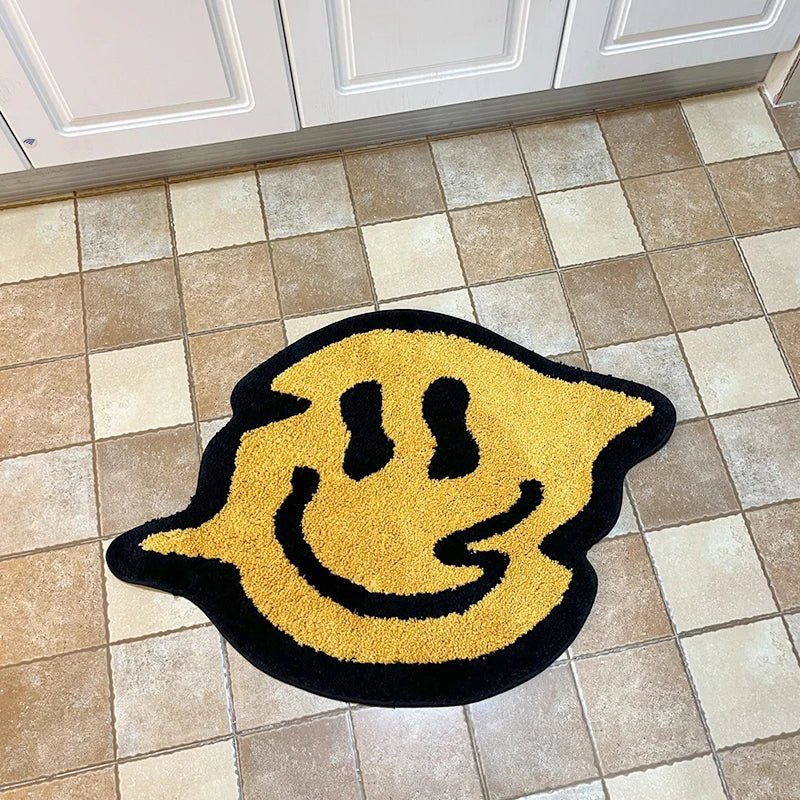 Handmade Yellow Trippy Smiling Tufting Rug - TheRugGuy