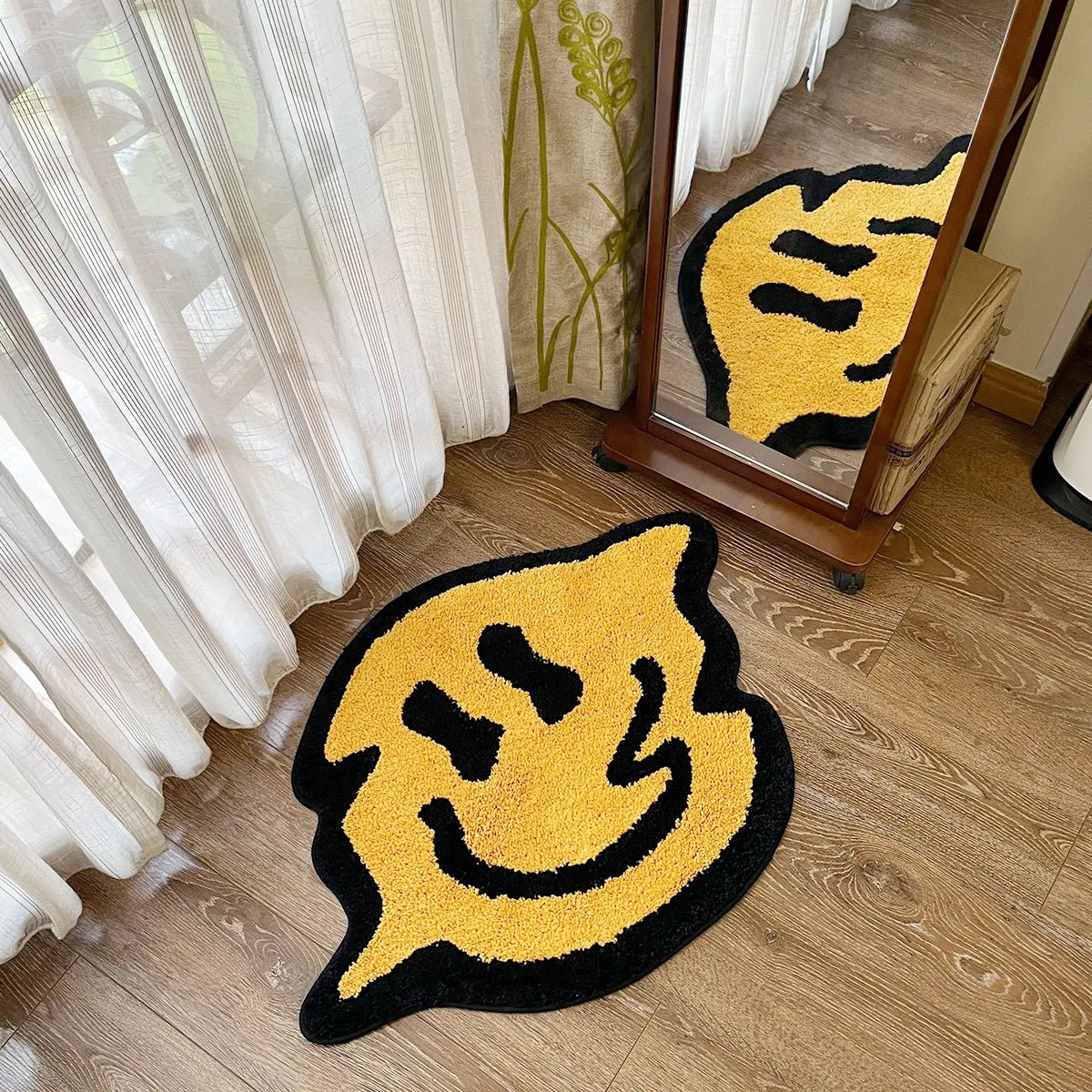 Handmade Yellow Trippy Smiling Tufting Rug - TheRugGuy