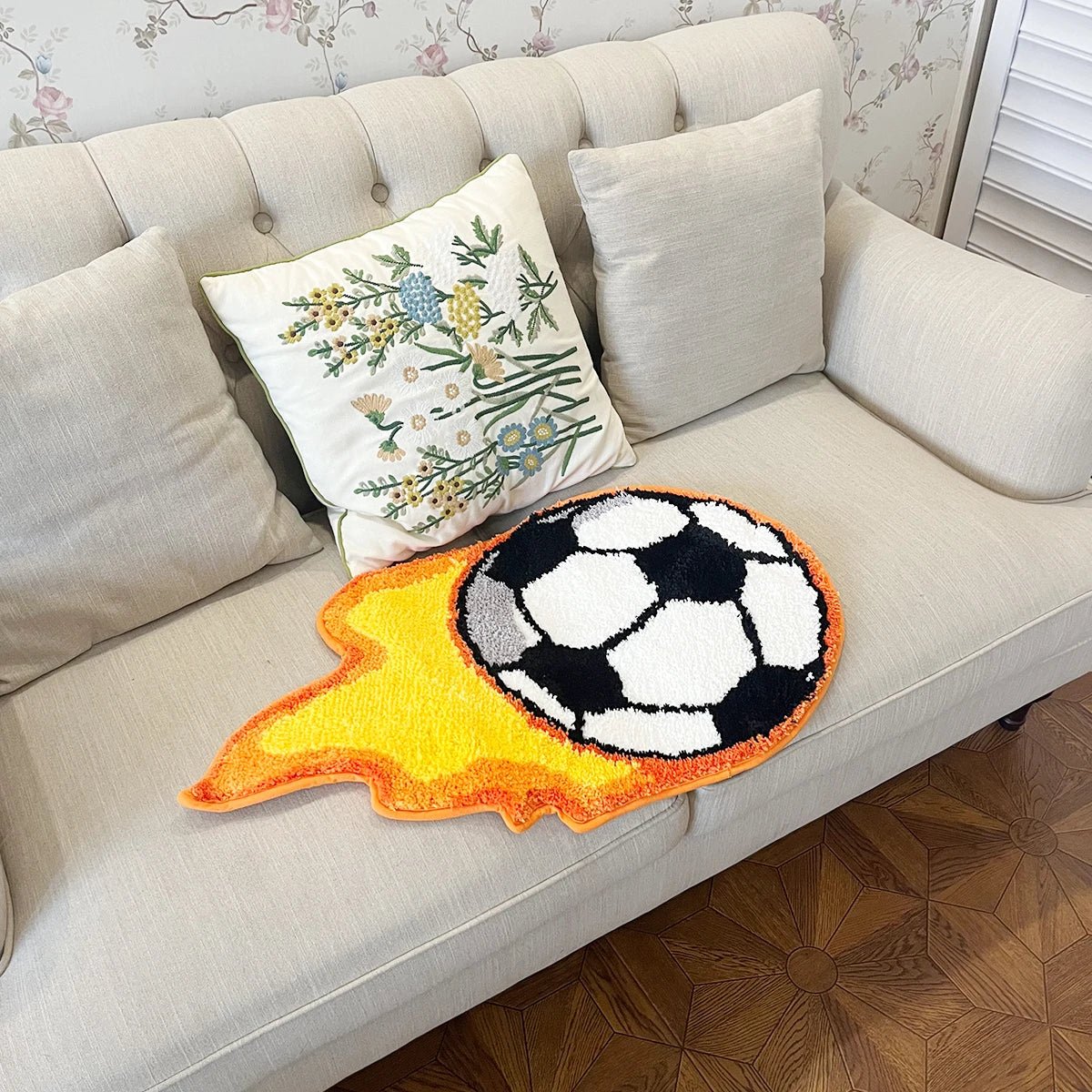 Orange and White Tufted Cartoon Football Rug - TheRugGuy