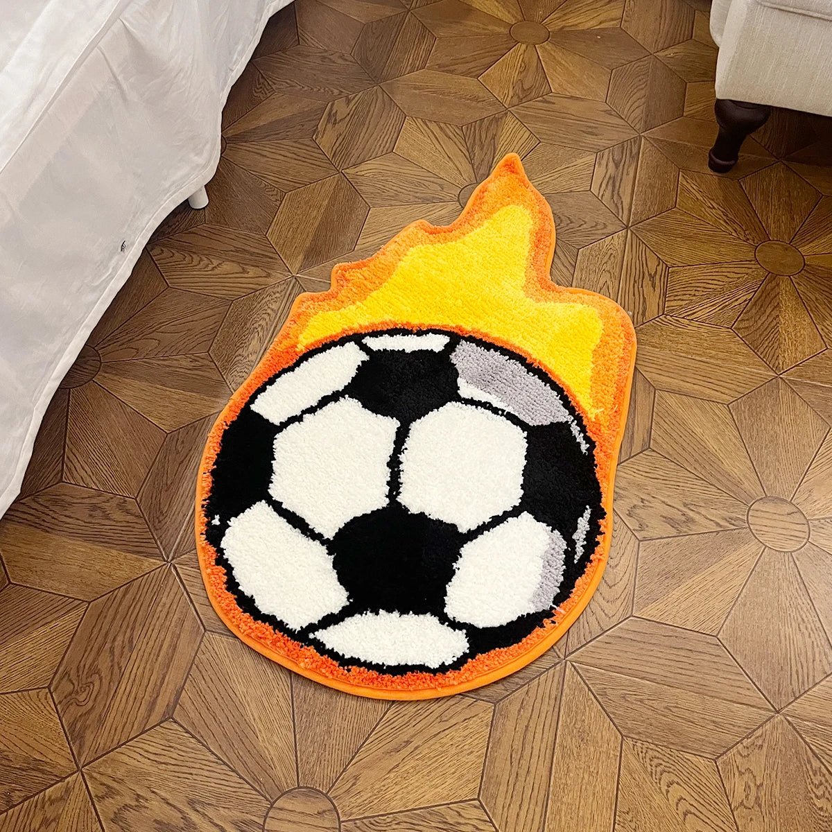 Orange and White Tufted Cartoon Football Rug - TheRugGuy