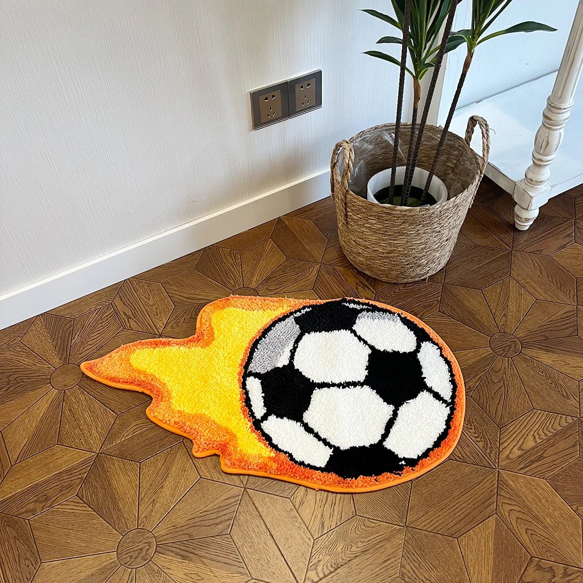 Orange and White Tufted Cartoon Football Rug - TheRugGuy