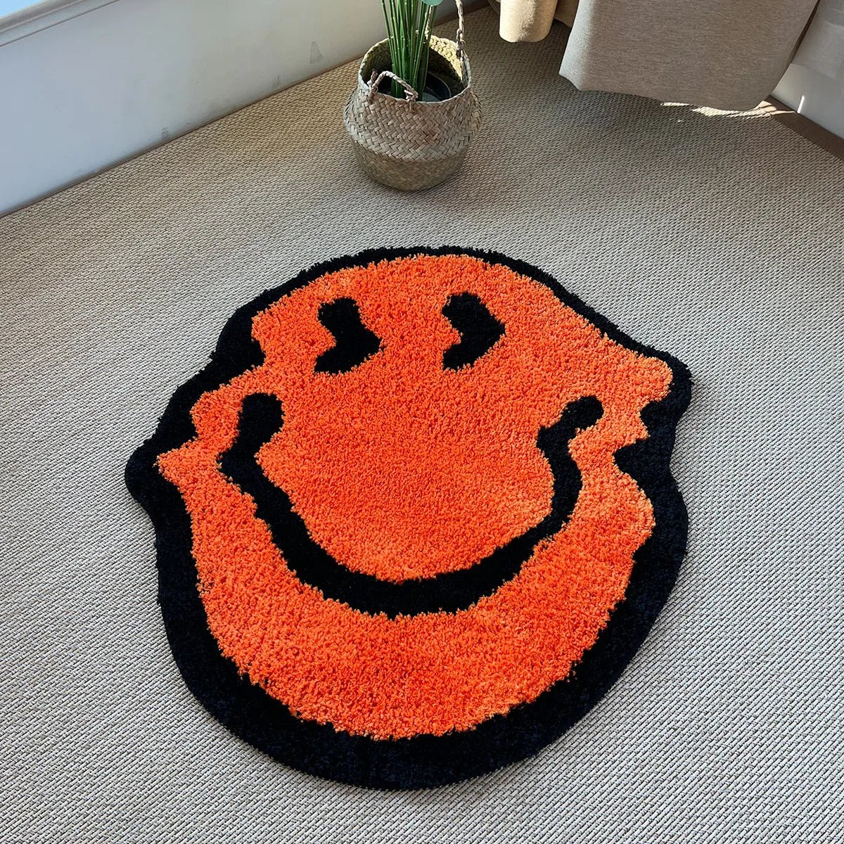 Orange Tufted Trippy Smiley Face rug - TheRugGuy