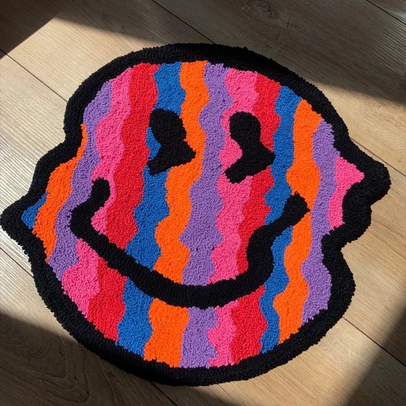 Orange Tufted Trippy Smiley Face rug - TheRugGuy