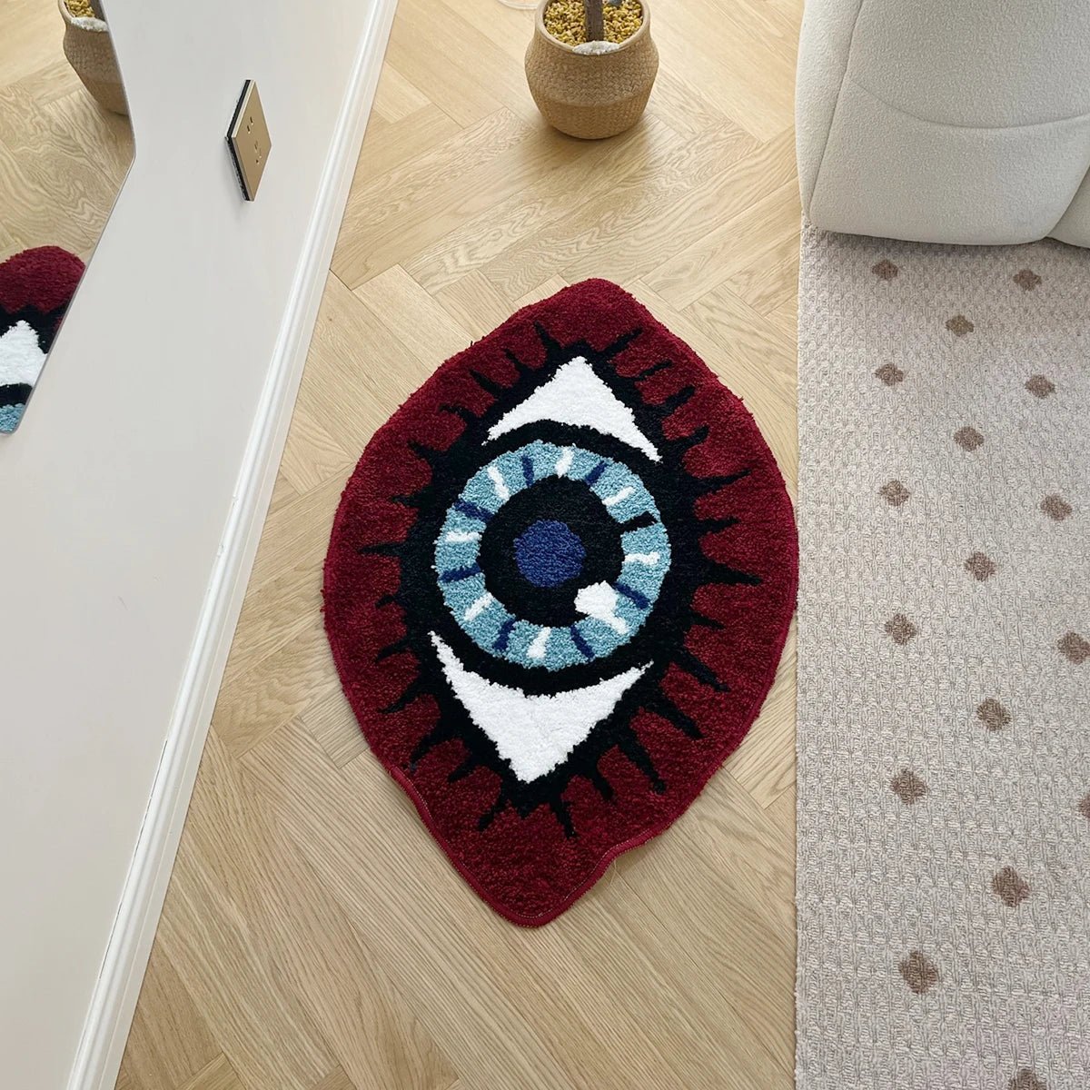 Red and Blue Tufted "Evil Eye" Rug - TheRugGuy