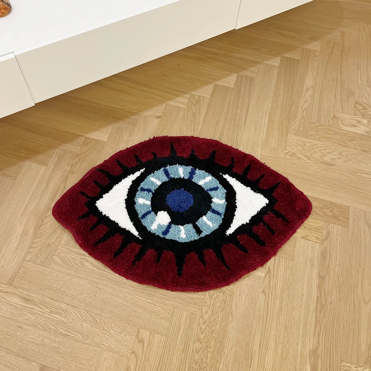 Red and Blue Tufted "Evil Eye" Rug - TheRugGuy