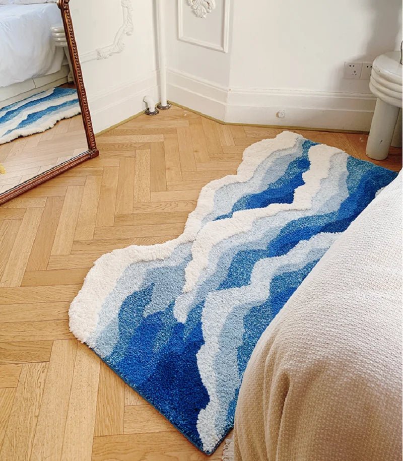 White and Blue Tufted "Ocean" Rug - TheRugGuy