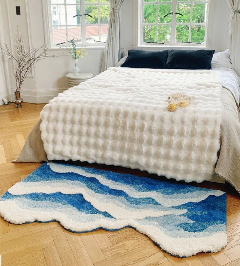 White and Blue Tufted "Ocean" Rug - TheRugGuy
