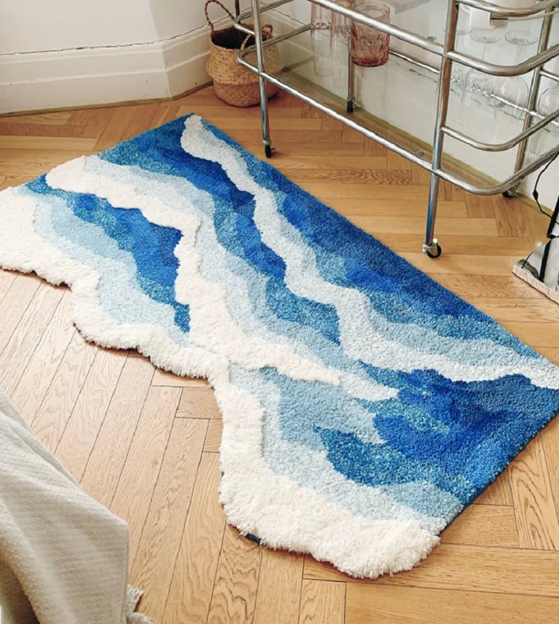 White and Blue Tufted "Ocean" Rug - TheRugGuy