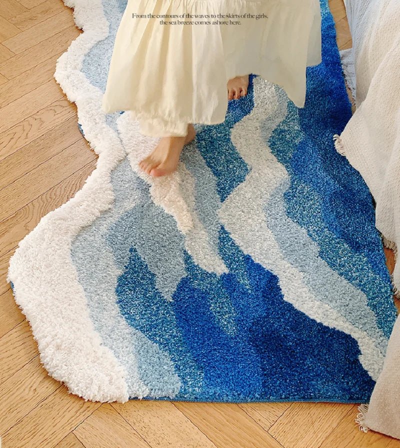 White and Blue Tufted "Ocean" Rug - TheRugGuy