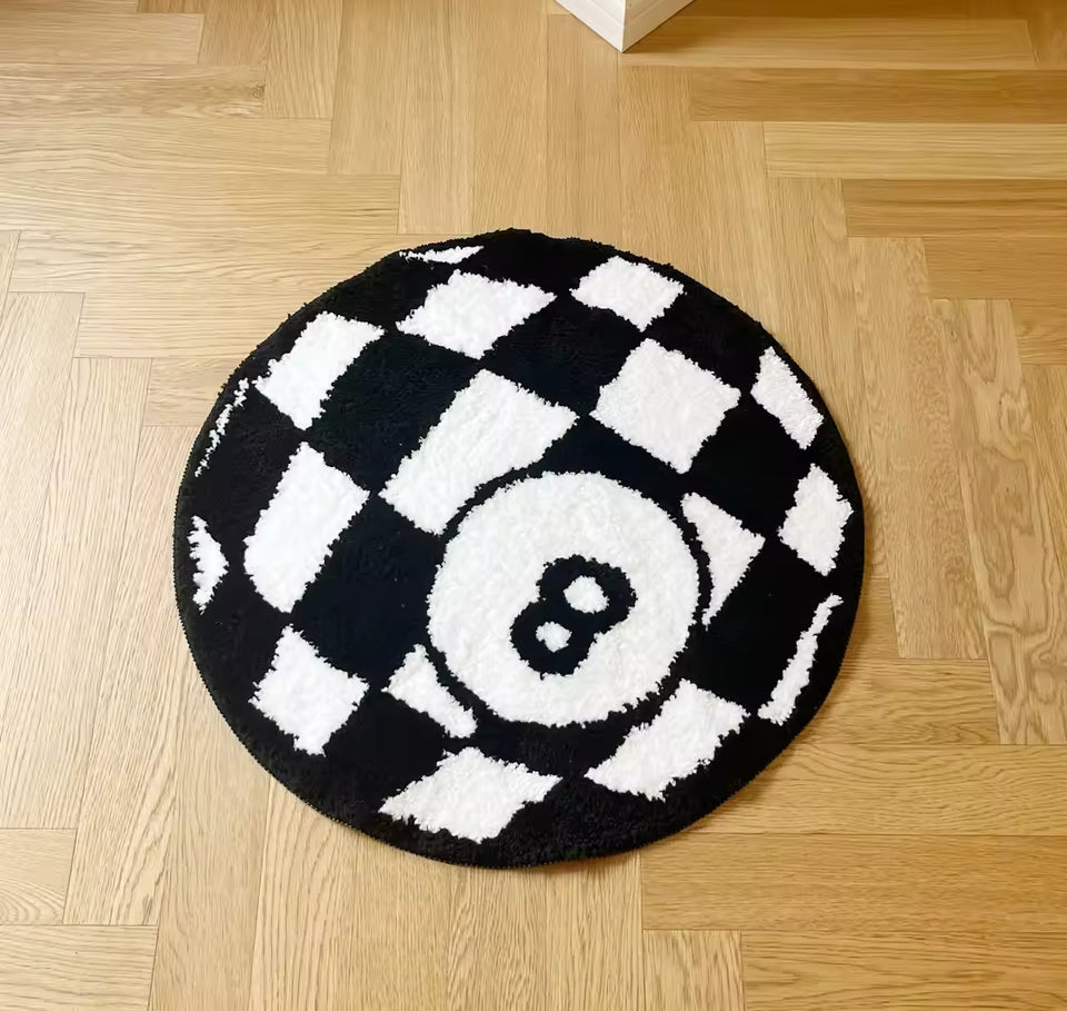 Tufted Black and White Checkered 8 Ball Rug