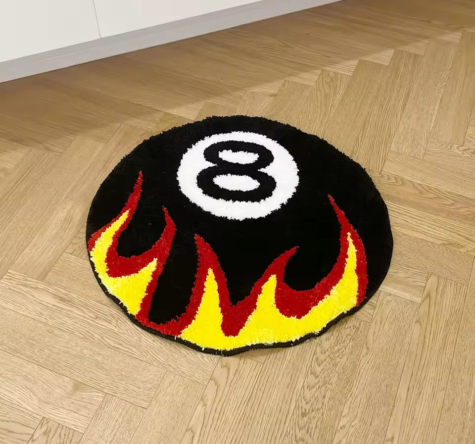 Tufted Fire 8 Ball Rug