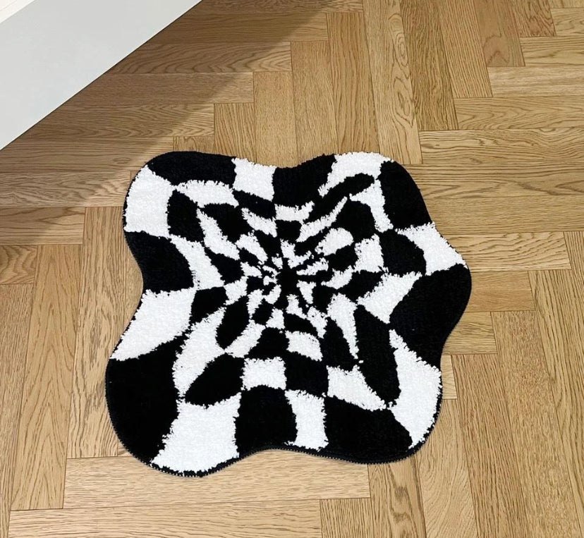 Tufted Black and White Abstract Rug