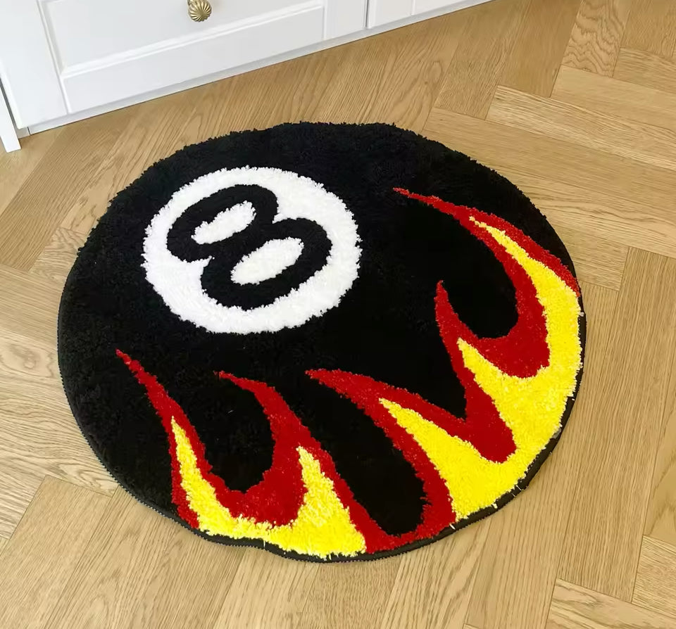 Tufted Fire 8 Ball Rug