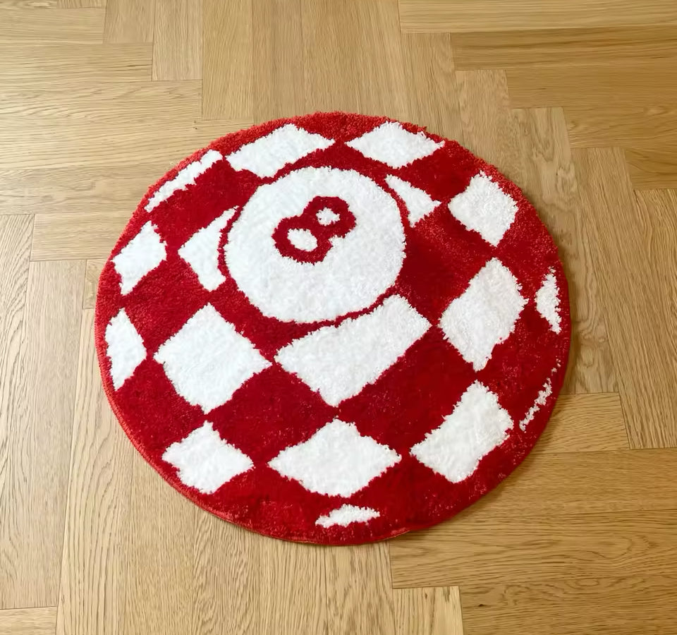 Tufted Red and White Checkered 8 Ball Rug