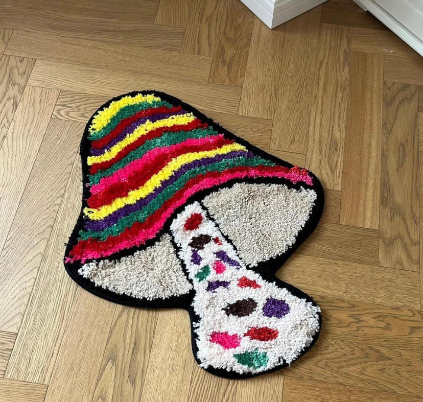 Tufted Multicoloured Mushroom Rug - 65x50cm