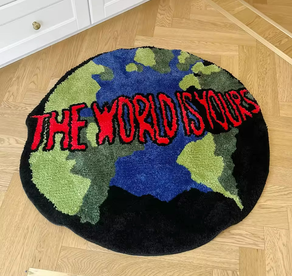 Tufted “THE WORLD IS YOURS” Rug