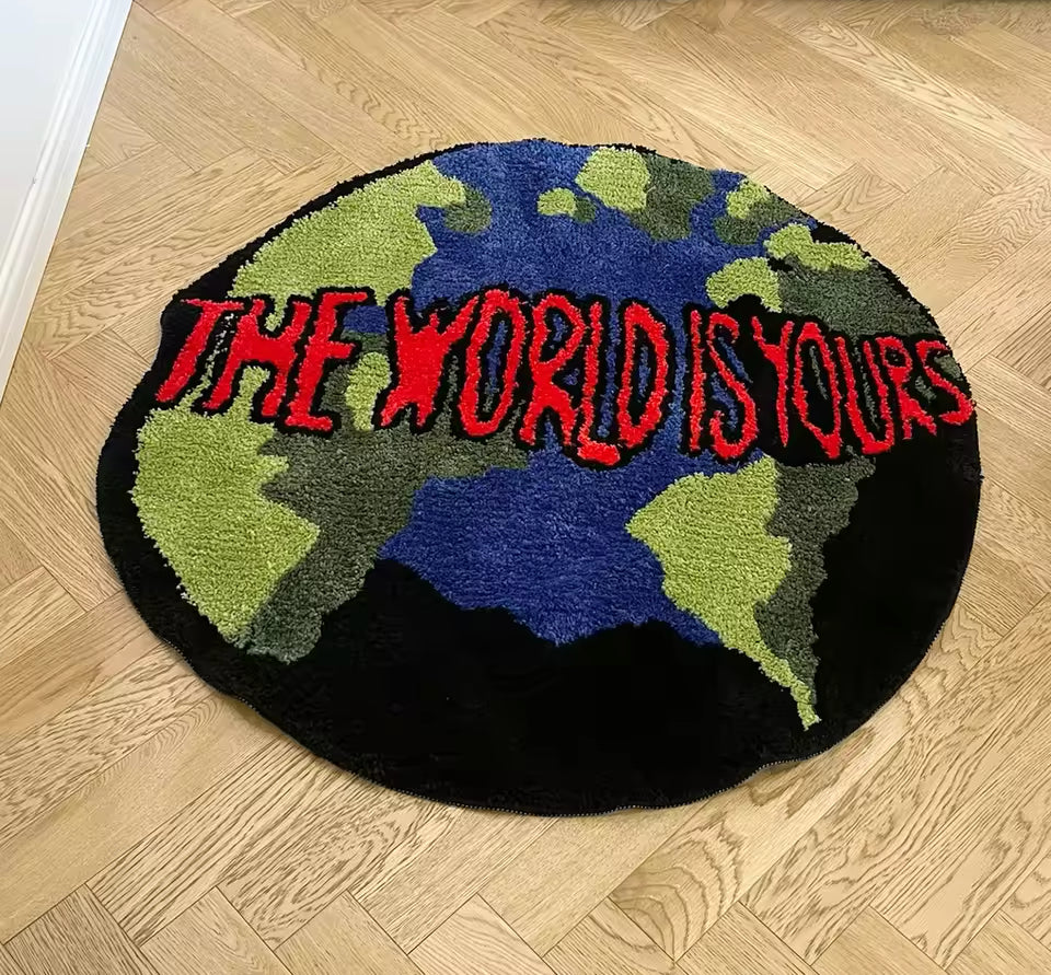 Tufted “THE WORLD IS YOURS” Rug