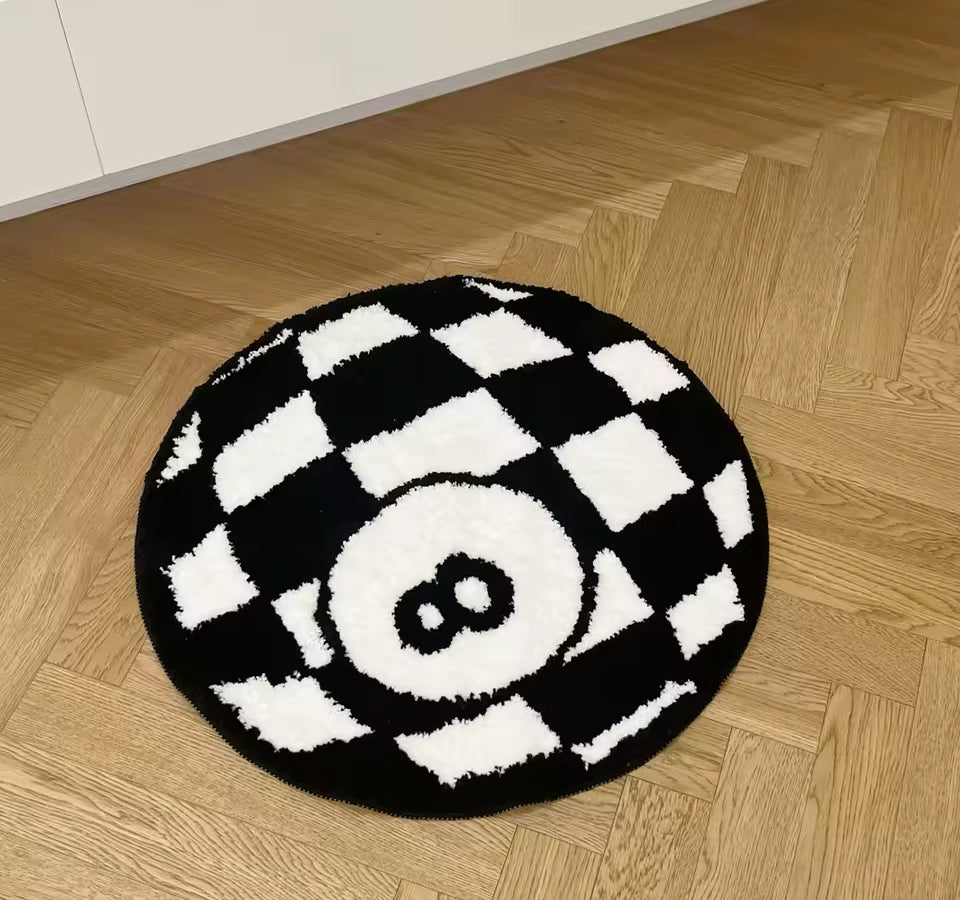 Tufted Black and White Checkered 8 Ball Rug