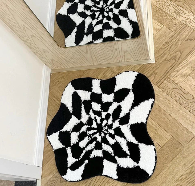 Tufted Black and White Abstract Rug