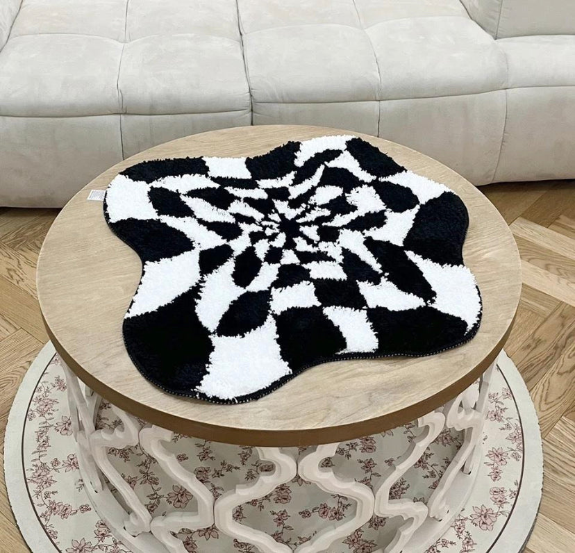 Tufted Black and White Abstract Rug