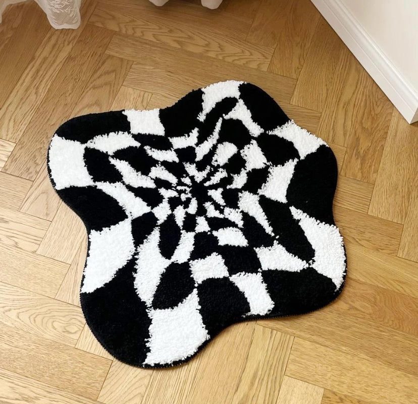 Tufted Black and White Abstract Rug