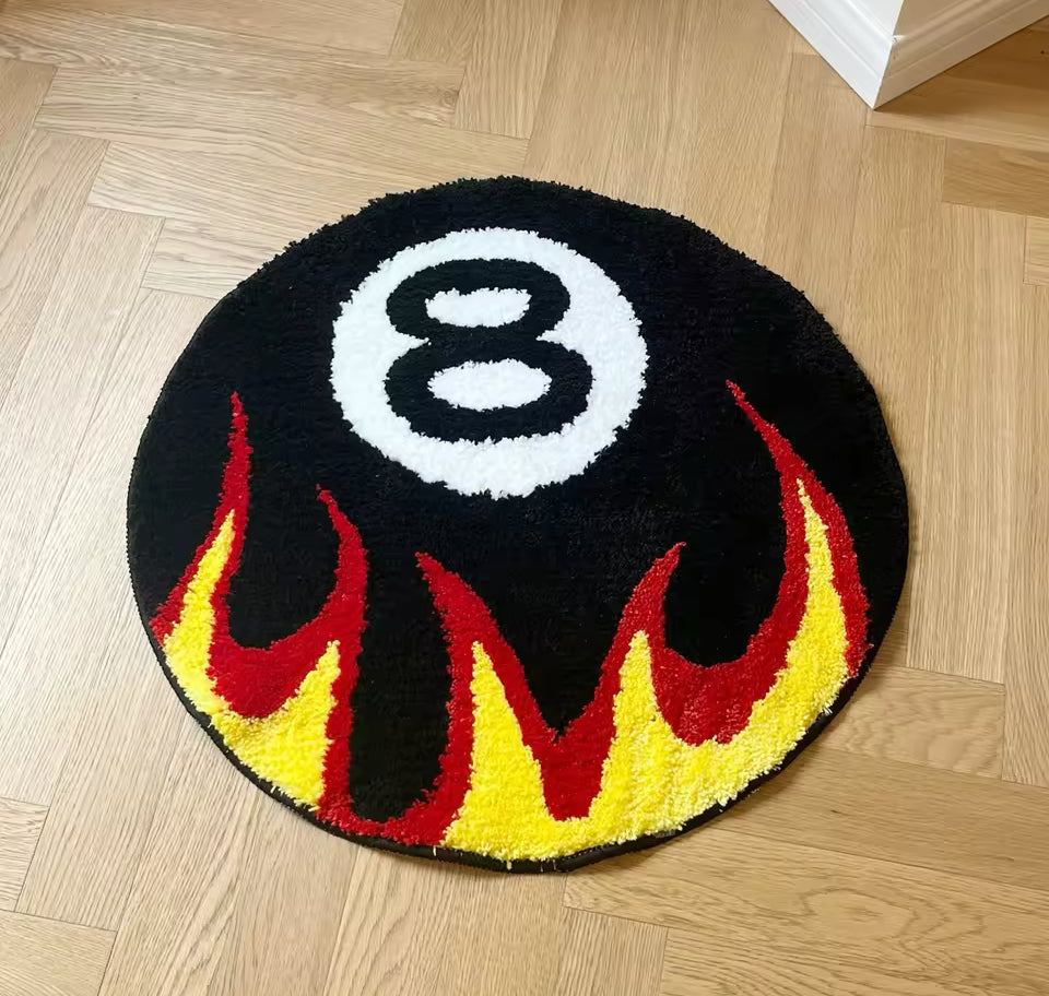 Tufted Fire 8 Ball Rug