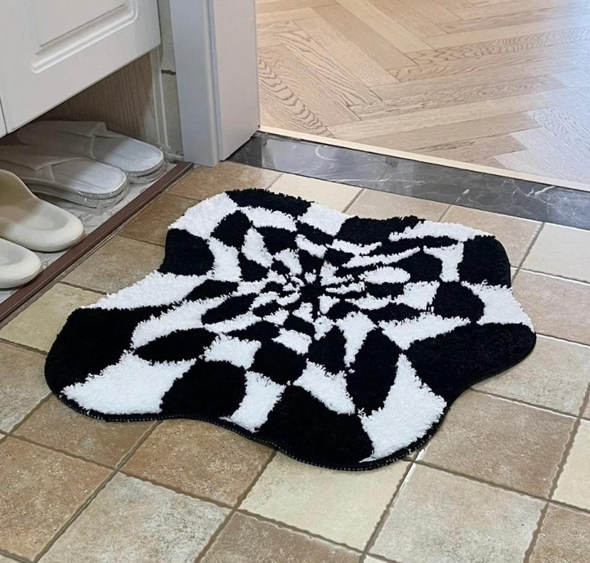 Tufted Black and White Abstract Rug