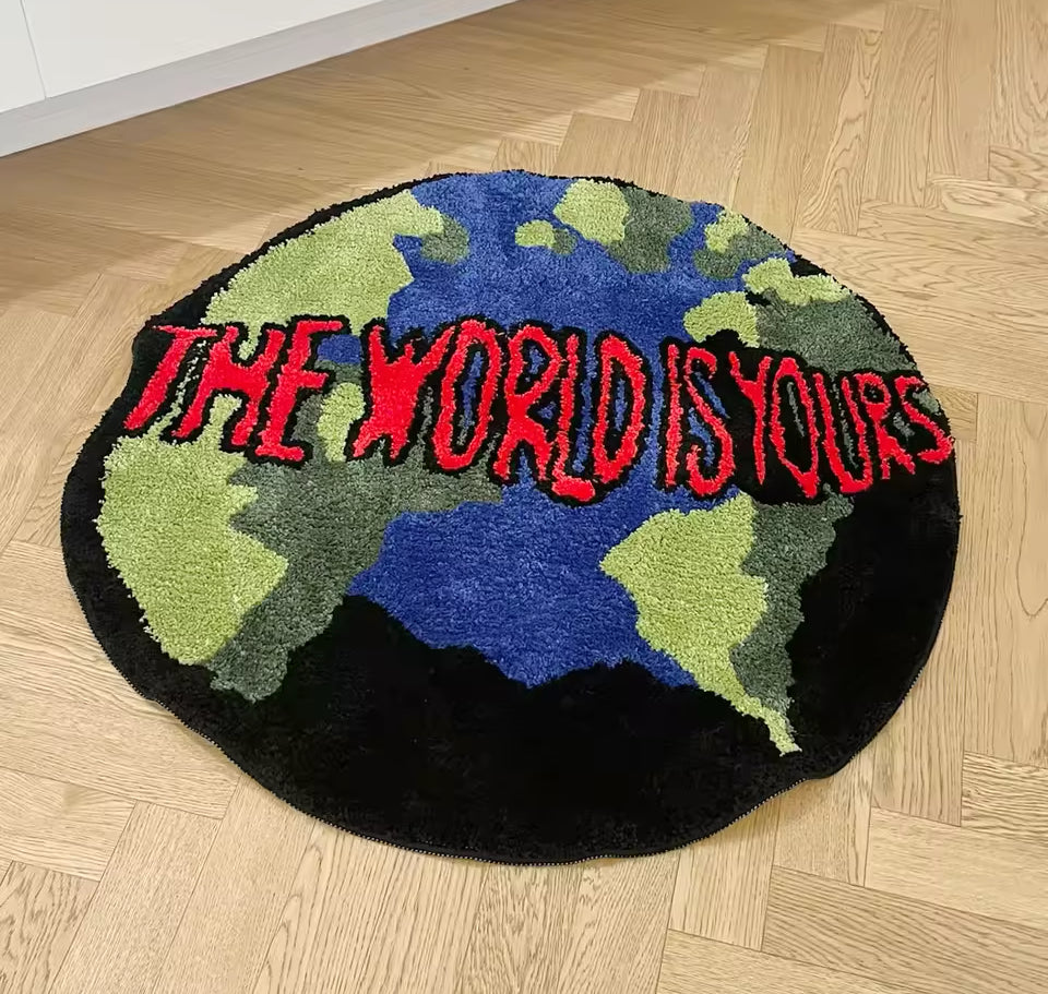 Tufted “THE WORLD IS YOURS” Rug