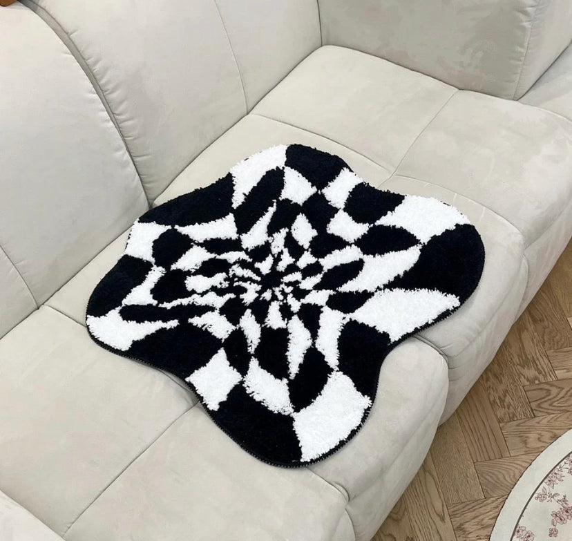 Tufted Black and White Abstract Rug