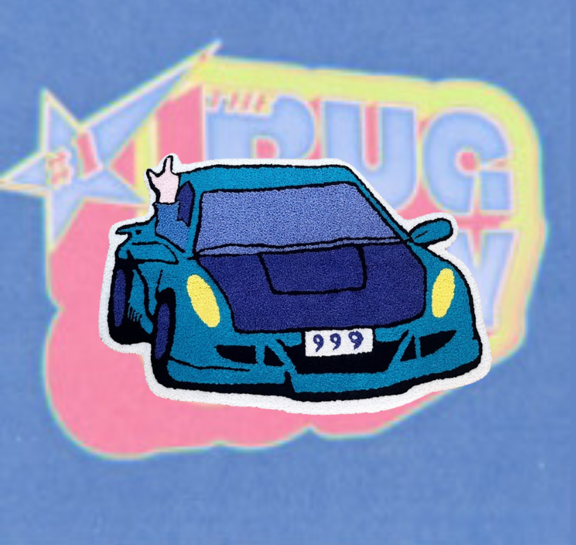 Blue and Purple Tufted "JUICE WRLD 999 Car" Rug