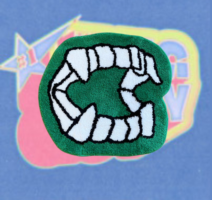 Green Vampire Teeth Halloween Rug