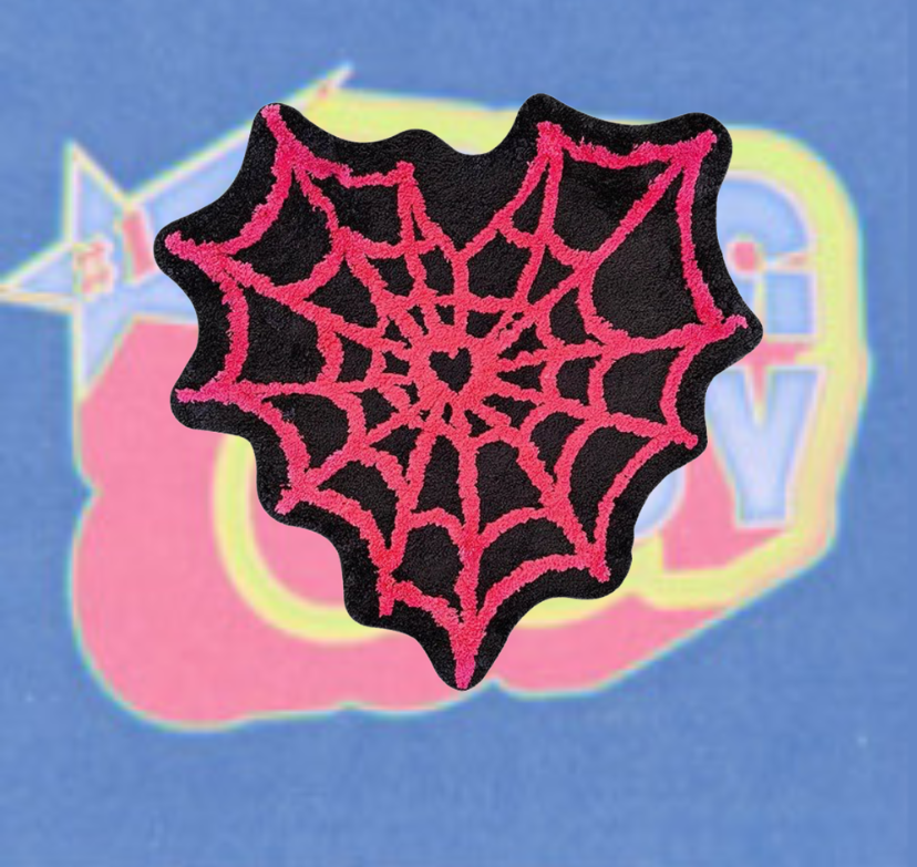 Pink and Black Tufted Spider Web Rug