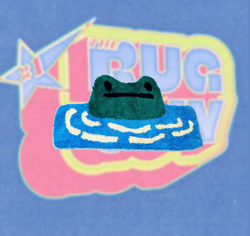 Green and Blue Tufted Cartoon Frog Rug