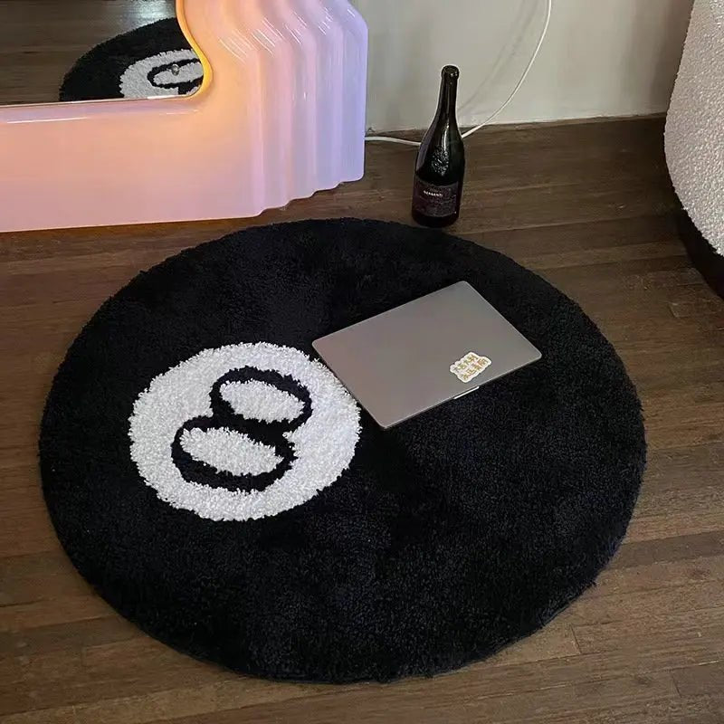 Black Tufted Stussy 8 ball Pool rug - TheRugGuy