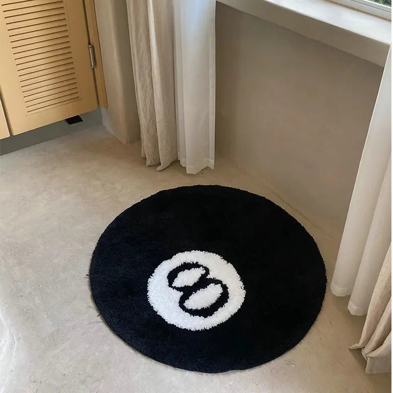 Black Tufted Stussy 8 ball Pool rug - TheRugGuy