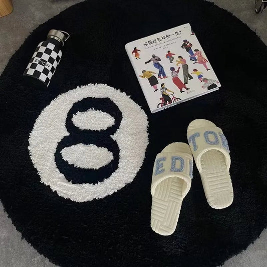 Black Tufted Stussy 8 ball Pool rug - TheRugGuy